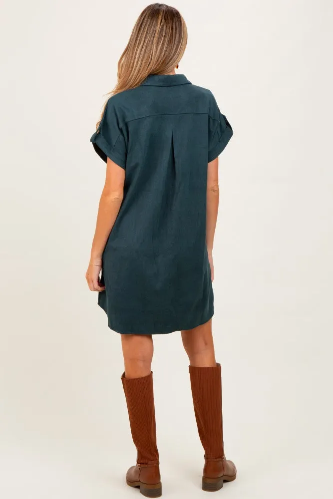 Forest Green Faux Suede Button Down Maternity Shirt Dress sold by Pinkblush product image thumbnail 4