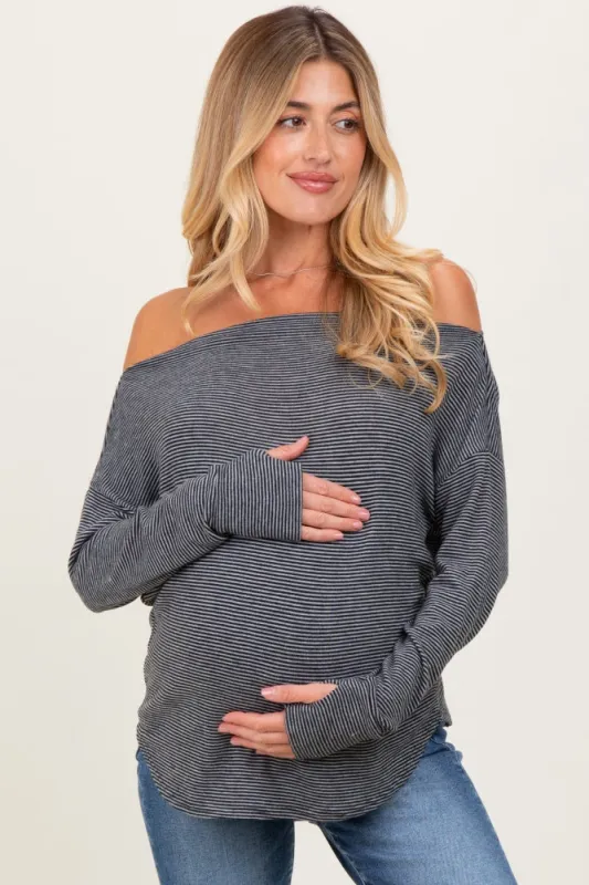 Black Striped Boat Neck Long Sleeve Maternity Top made by Gilli
