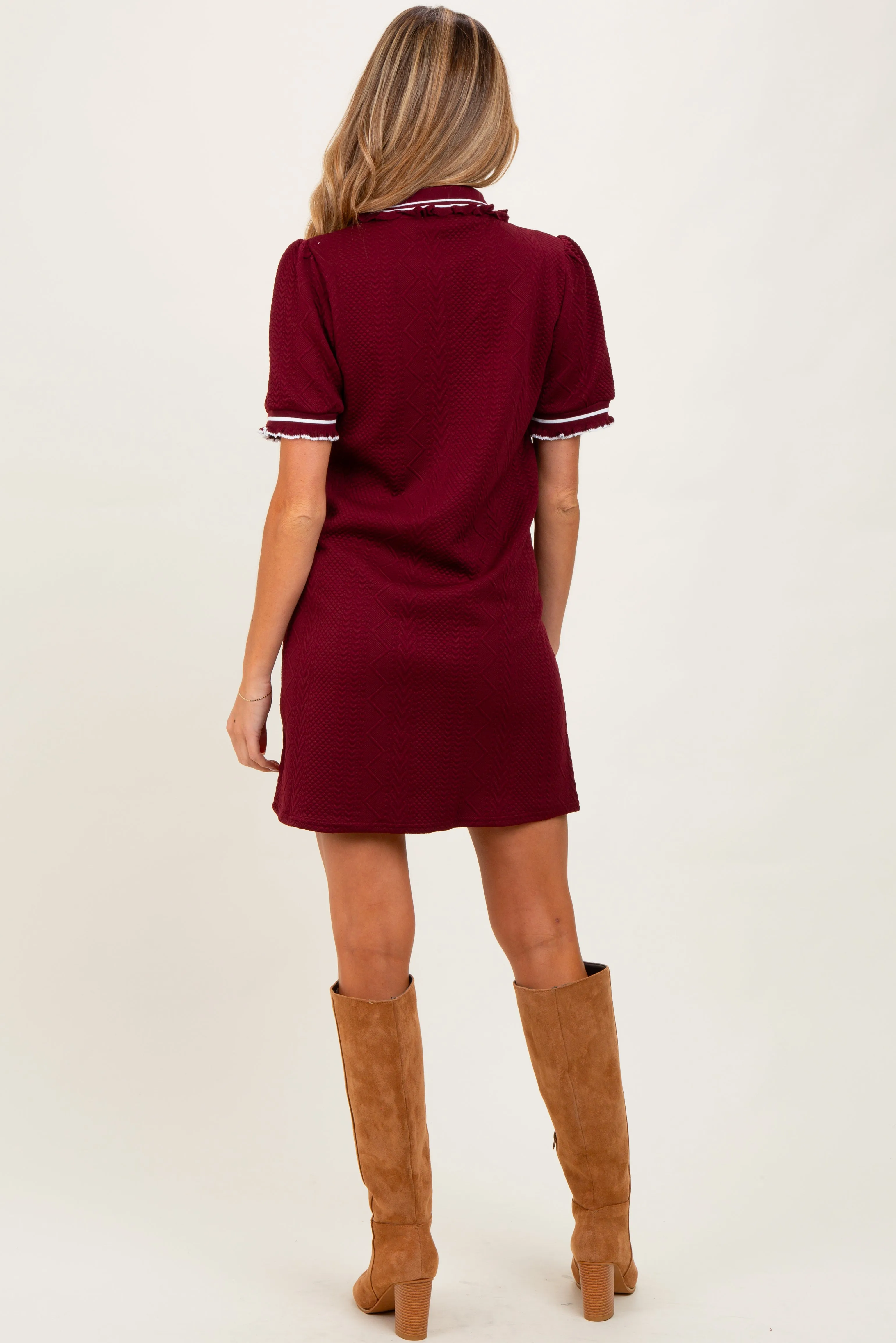 Burgundy Jacquard Ruffle Accent Maternity Polo Dress sold by Pinkblush product image thumbnail 3