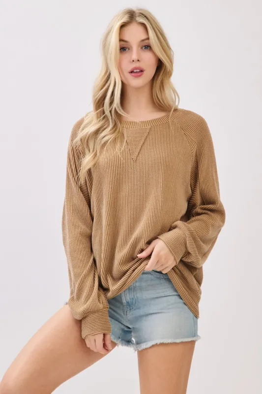 Camel Textured Rib Knit Pullover sold by Pinkblush