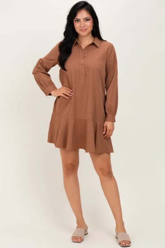 Camel Striped Long Sleeve Drop Waist Polo Dress sold by Pinkblush