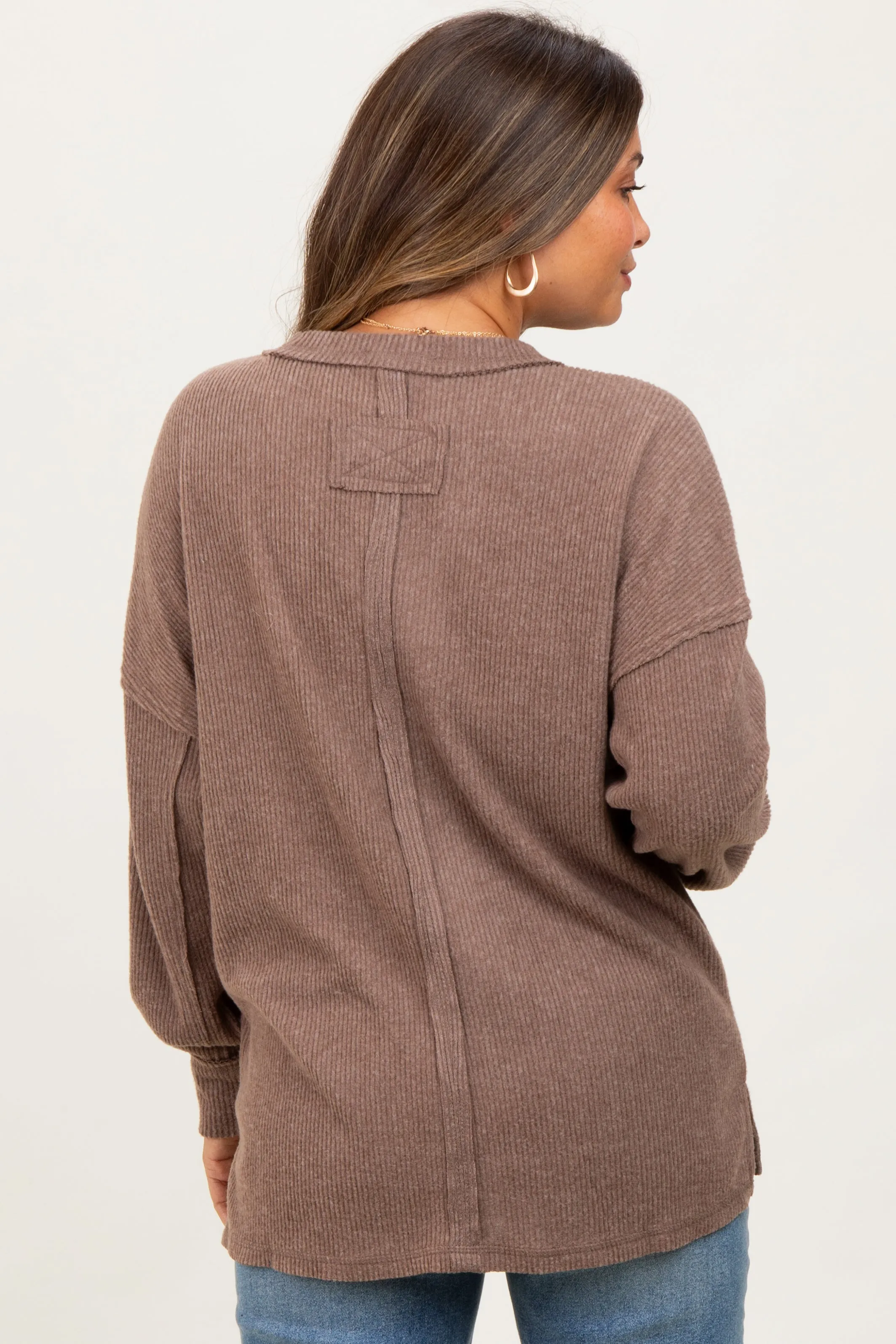 Mocha Brushed Ribbed Knit Maternity Pullover sold by Pinkblush product image thumbnail 4