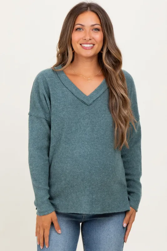 Ash Jade Ribbed V-Neck Long Sleeve Maternity Top sold by Pinkblush