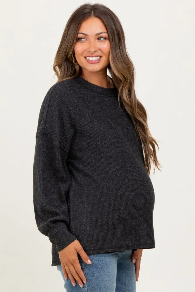 Black Brushed Ribbed Knit Maternity Pullover sold by Pinkblush product image thumbnail 3