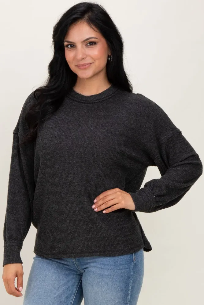 Black Brushed Ribbed Knit Maternity Pullover sold by Pinkblush product image thumbnail 5