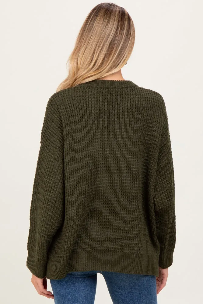Olive Waffle Knit Side Slit Maternity Sweater sold by Pinkblush product image thumbnail 3