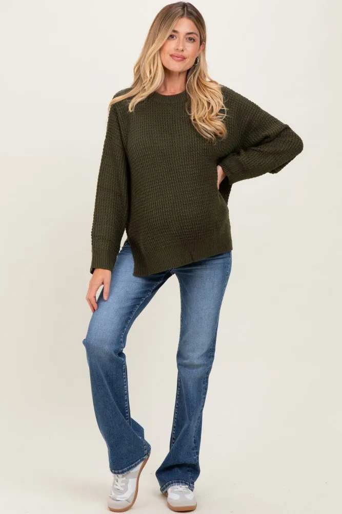 Olive Waffle Knit Side Slit Maternity Sweater sold by Pinkblush product image thumbnail 2