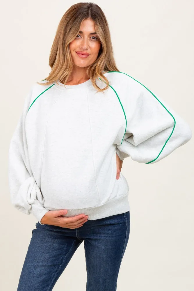 White Heather Green Piping Accent Maternity Sweatshirt sold by Pinkblush