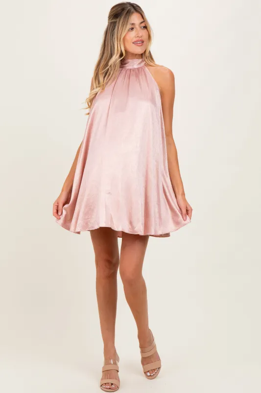 Light Pink Textured Satin Bow Tie Maternity Mini Dress sold by Pinkblush