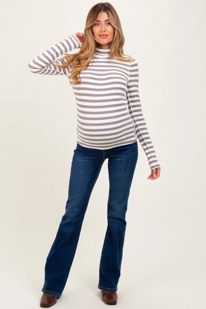 Mocha Striped Turtleneck Maternity Long Sleeve Top sold by Pinkblush product image thumbnail 2