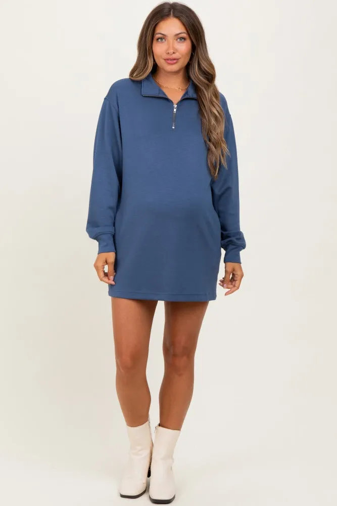 Light Navy Half Zip Long Sleeve Maternity Mini Dress sold by Pinkblush product image thumbnail 2