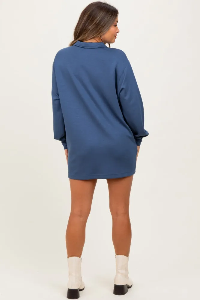 Light Navy Half Zip Long Sleeve Maternity Mini Dress sold by Pinkblush product image thumbnail 4