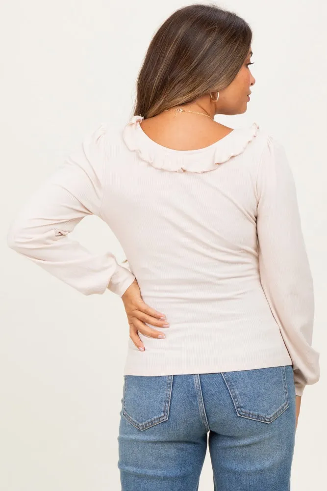 Beige Ruffle Tie Detail Long Sleeve Maternity Top sold by Pinkblush product image thumbnail 4