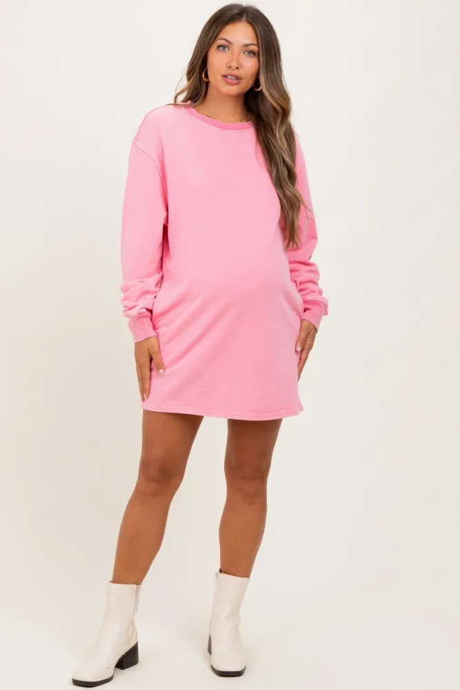 Pink Mineral Wash Oversized Maternity Sweatshirt Mini Dress sold by Pinkblush