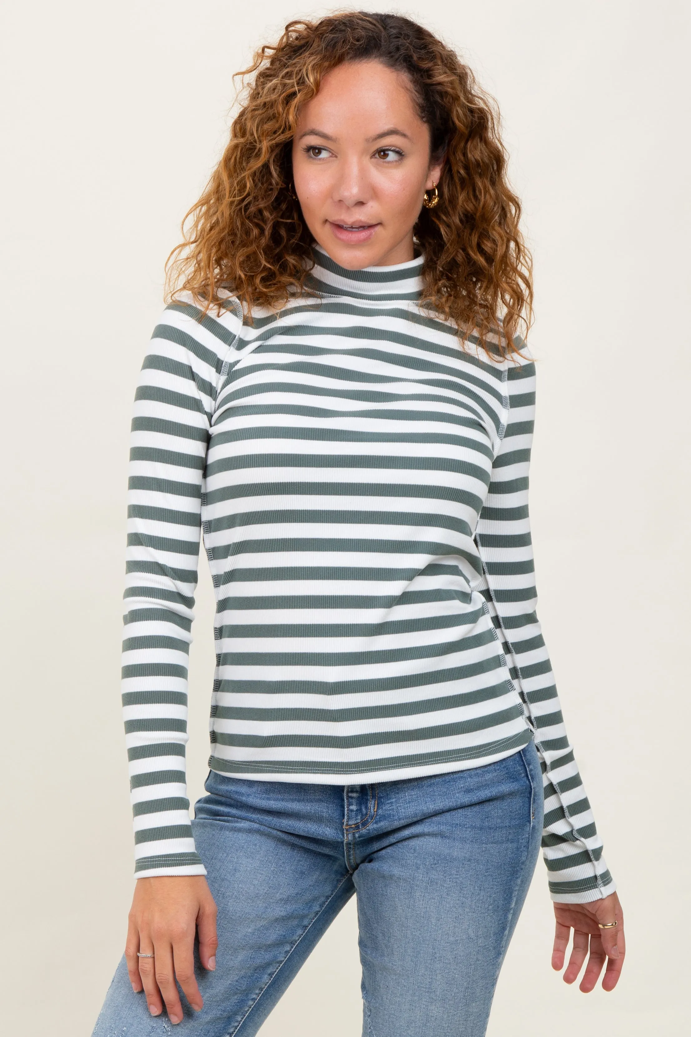 Olive Striped Turtleneck Maternity Long Sleeve Top sold by Pinkblush product image thumbnail 5
