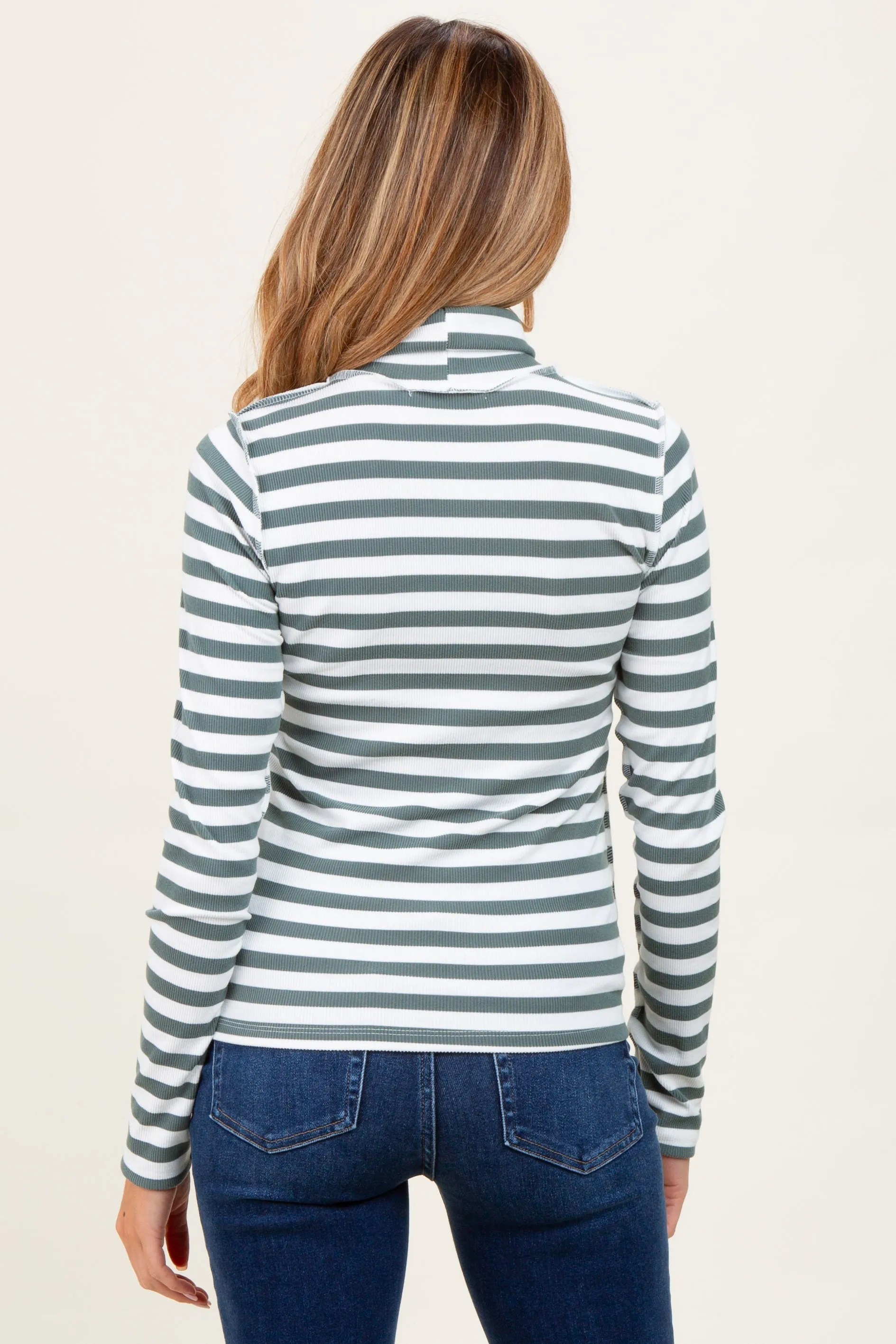 Olive Striped Turtleneck Maternity Long Sleeve Top sold by Pinkblush product image thumbnail 4