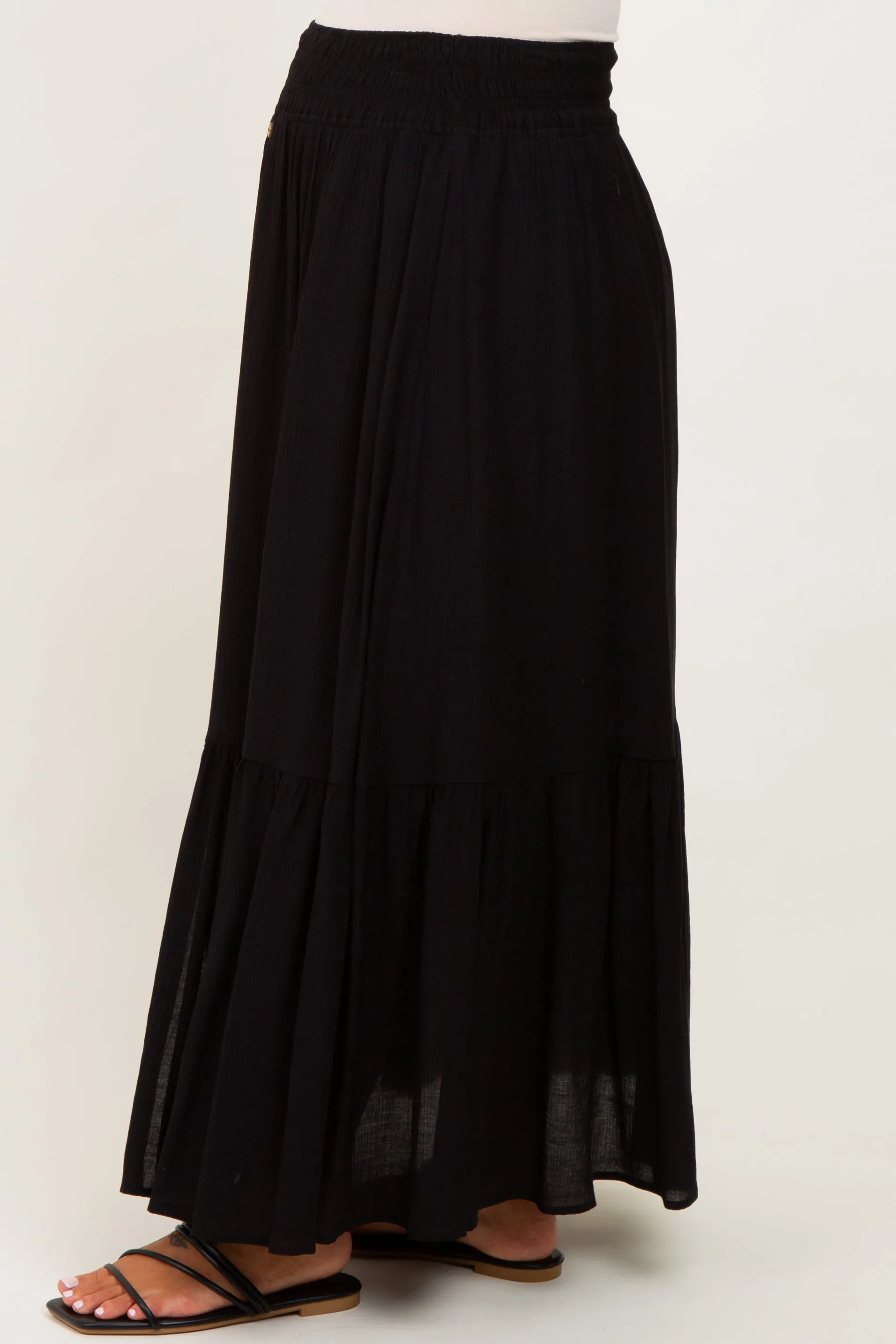 Black Smocked Waist Button Accent Maternity Maxi Skirt sold by Pinkblush product image thumbnail 4