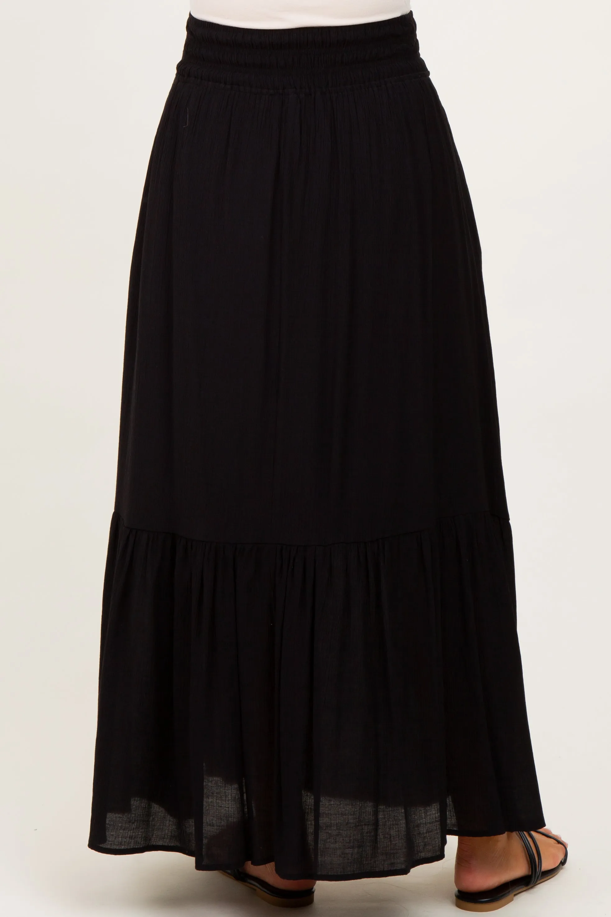Black Smocked Waist Button Accent Maternity Maxi Skirt sold by Pinkblush product image thumbnail 5