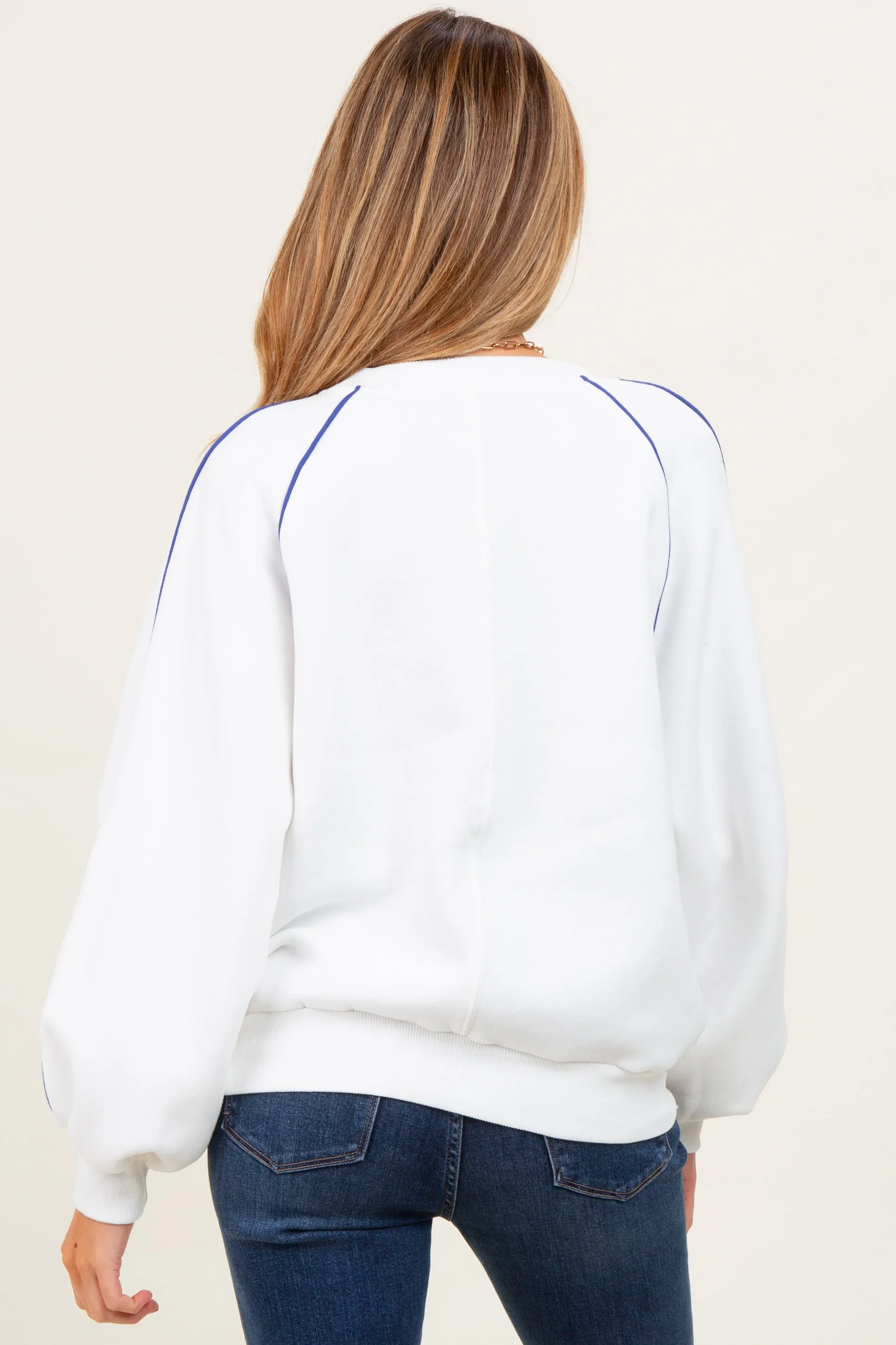 White Heather Blue Piping Accent Maternity Sweatshirt sold by Pinkblush product image thumbnail 3
