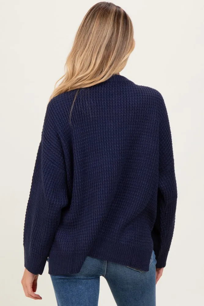 Navy Waffle Knit Side Slit Maternity Sweater sold by Pinkblush product image thumbnail 3
