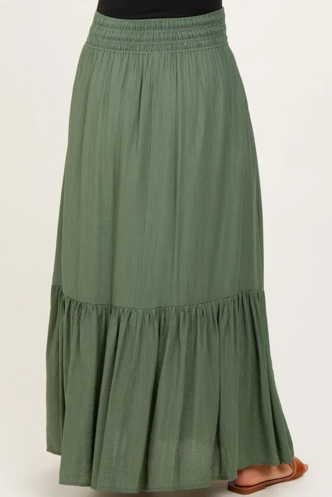 Olive Smocked Waist Button Accent Maternity Maxi Skirt sold by Pinkblush product image thumbnail 5