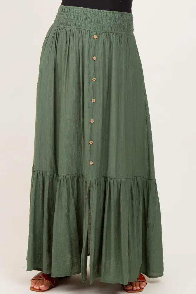 Olive Smocked Waist Button Accent Maternity Maxi Skirt sold by Pinkblush product image thumbnail 3
