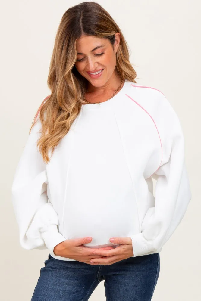 White Heather Pink Piping Accent Maternity Sweatshirt sold by Pinkblush