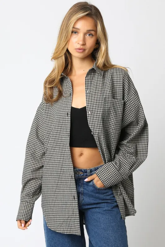 Ivory Plaid Linen Blend Button Down Shirt sold by Pinkblush