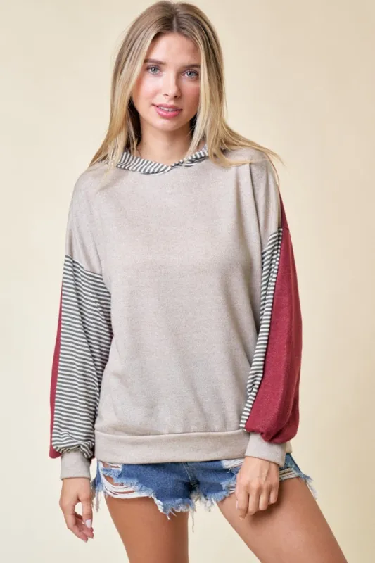 Rust Colorblock Stripe Pullover Hoodie sold by Pinkblush