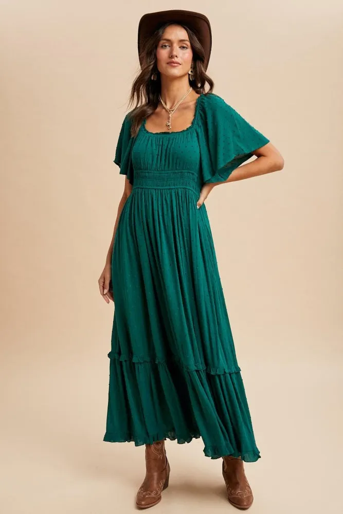 Forest Green Swiss Dot Ruffle Trim Maxi Dress sold by Pinkblush product image thumbnail 2