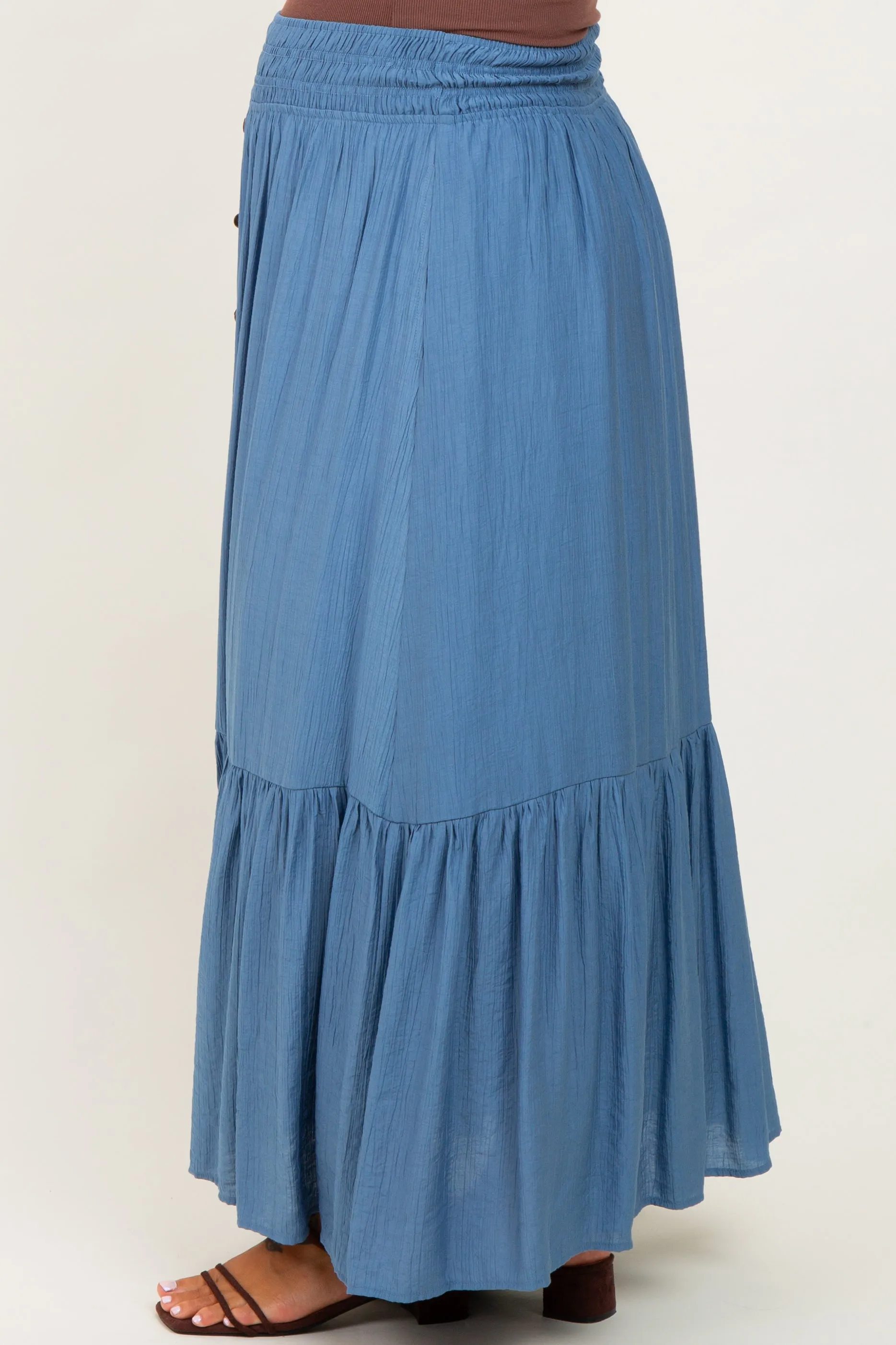 Blue Smocked Waist Button Accent Maternity Maxi Skirt sold by Pinkblush product image thumbnail 3