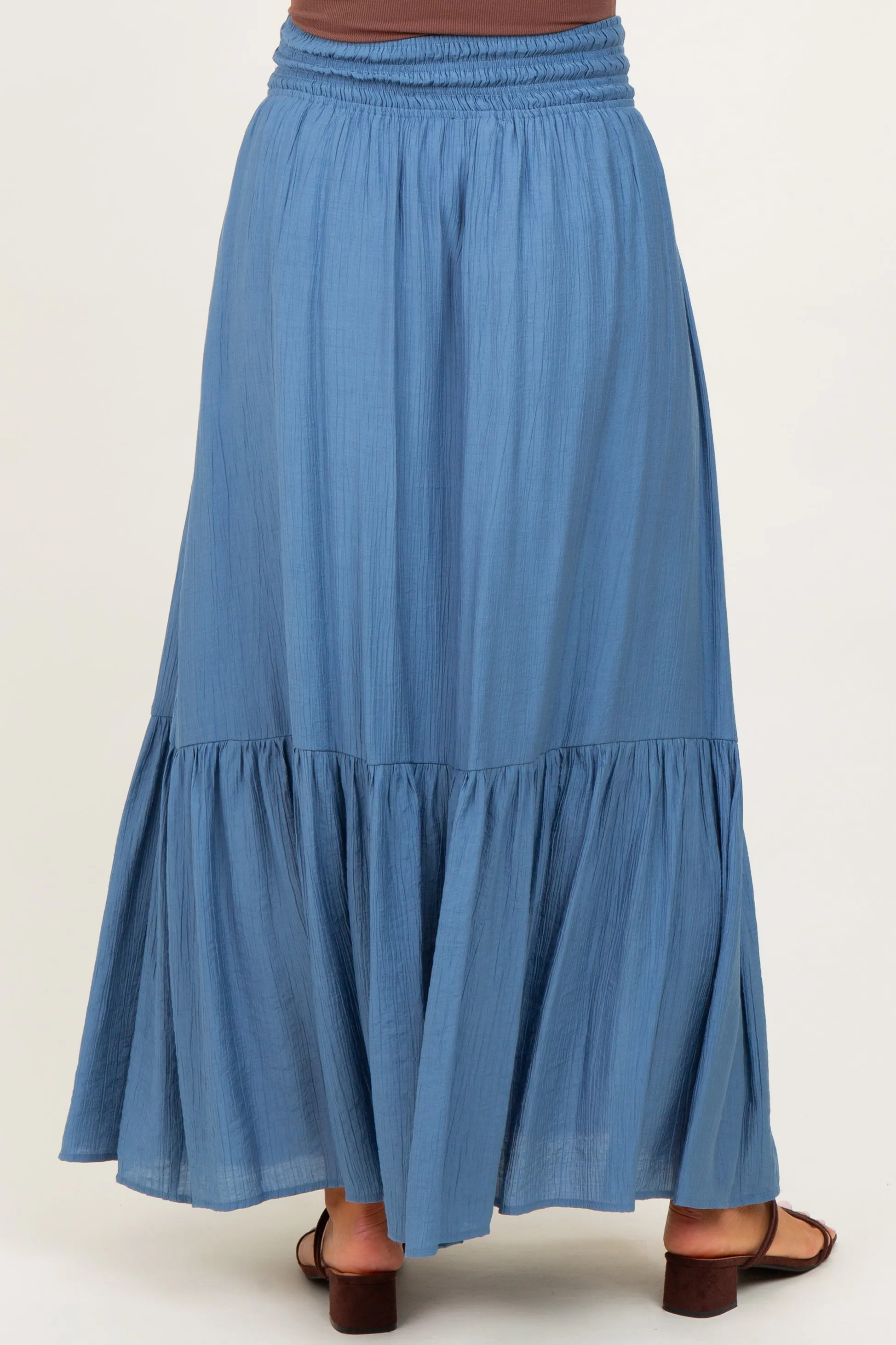 Blue Smocked Waist Button Accent Maternity Maxi Skirt sold by Pinkblush product image thumbnail 4