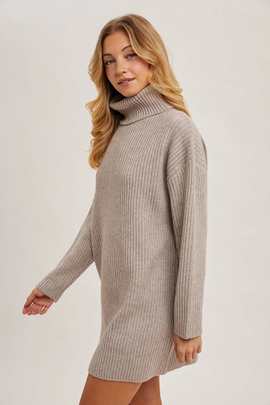 Taupe Turtleneck Chunky Knit Sweater Dress sold by Pinkblush product image thumbnail 4