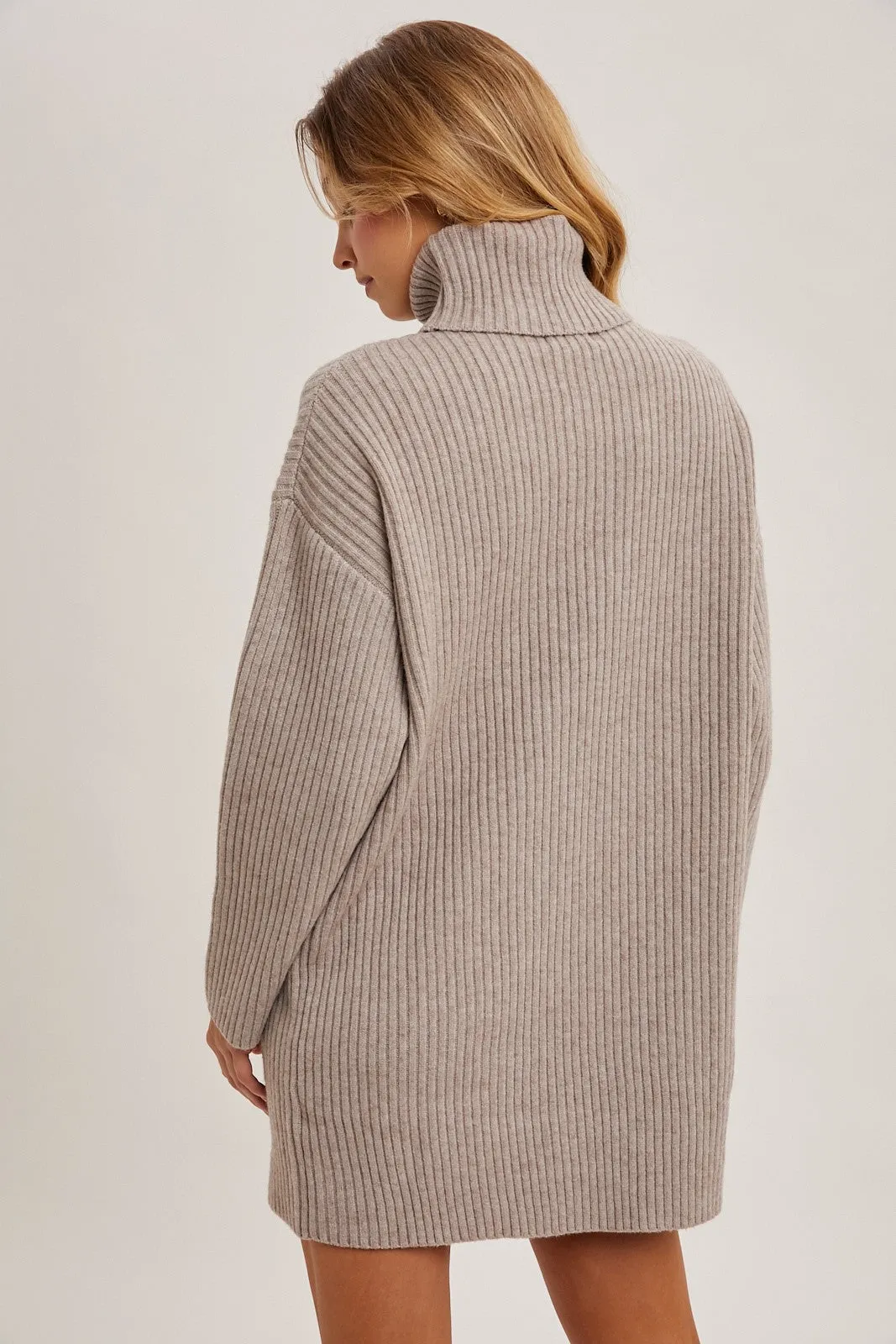 Taupe Turtleneck Chunky Knit Sweater Dress sold by Pinkblush product image thumbnail 5