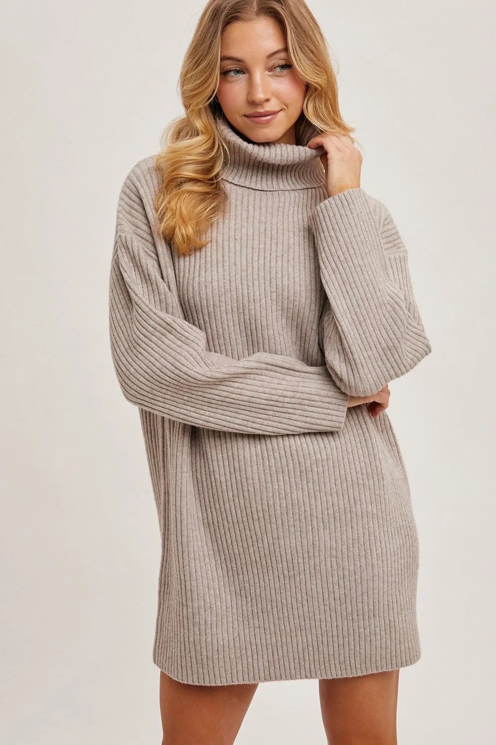 Taupe Turtleneck Chunky Knit Sweater Dress sold by Pinkblush product image thumbnail 2