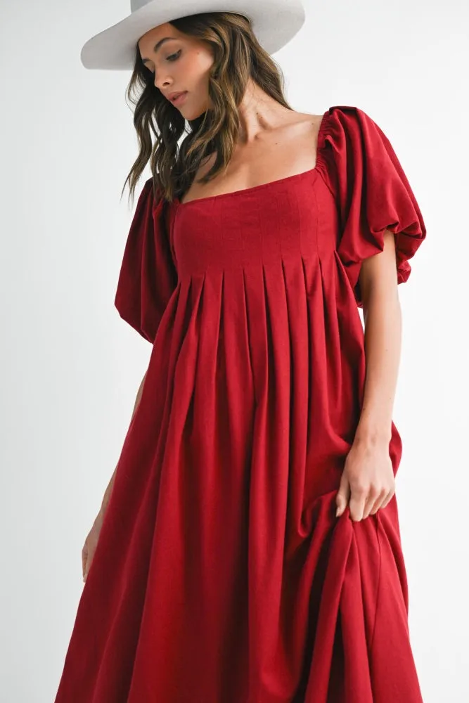 Burgundy Square Neck Puff Sleeve Maxi Dress sold by Pinkblush product image thumbnail 5