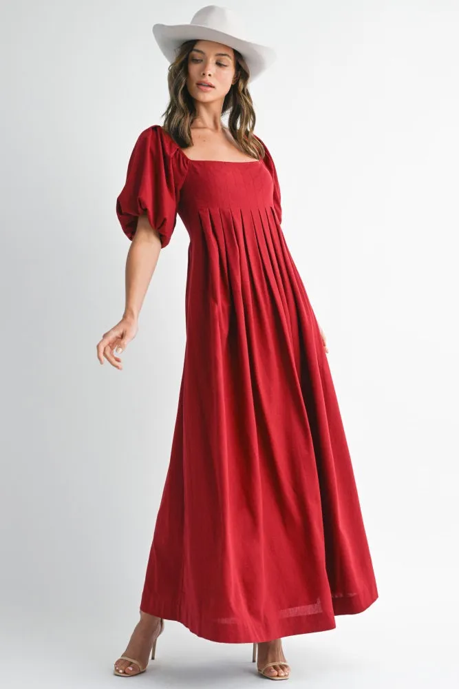 Burgundy Square Neck Puff Sleeve Maxi Dress sold by Pinkblush product image thumbnail 2