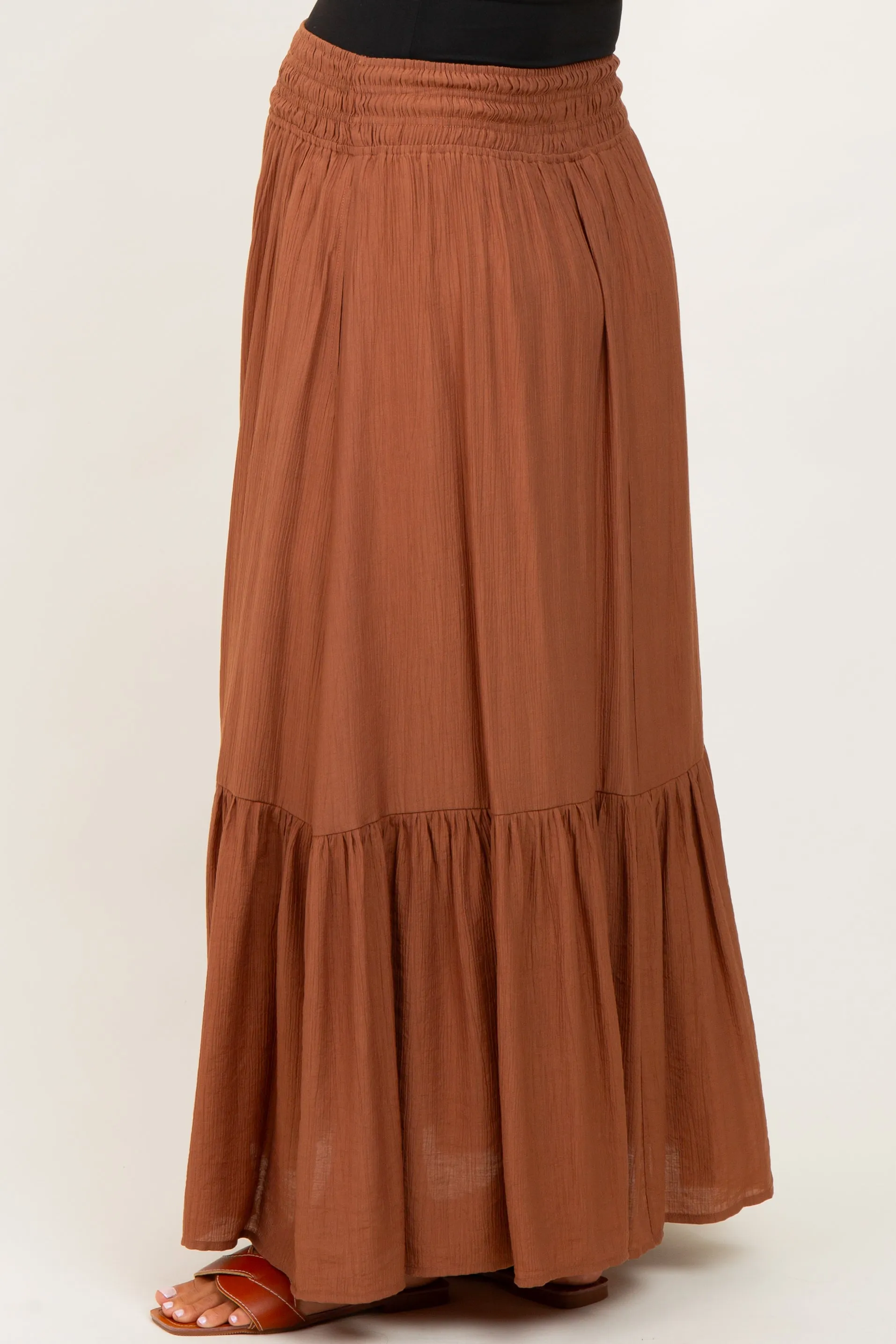 Mocha Smocked Waist Button Accent Maternity Maxi Skirt sold by Pinkblush product image thumbnail 3