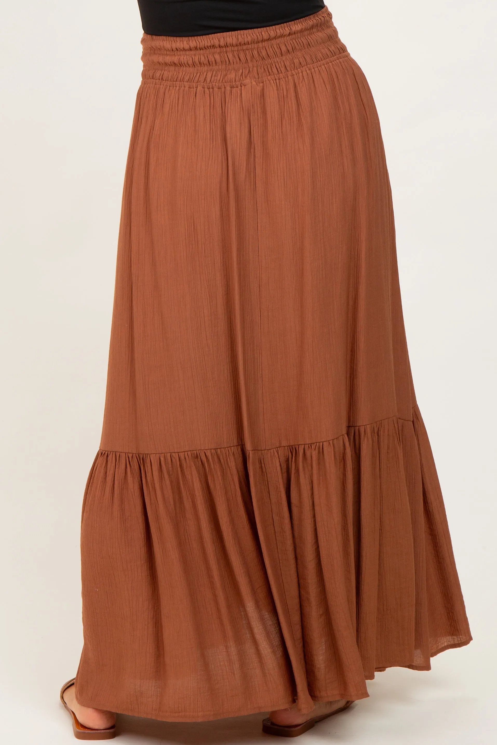Mocha Smocked Waist Button Accent Maternity Maxi Skirt sold by Pinkblush product image thumbnail 4