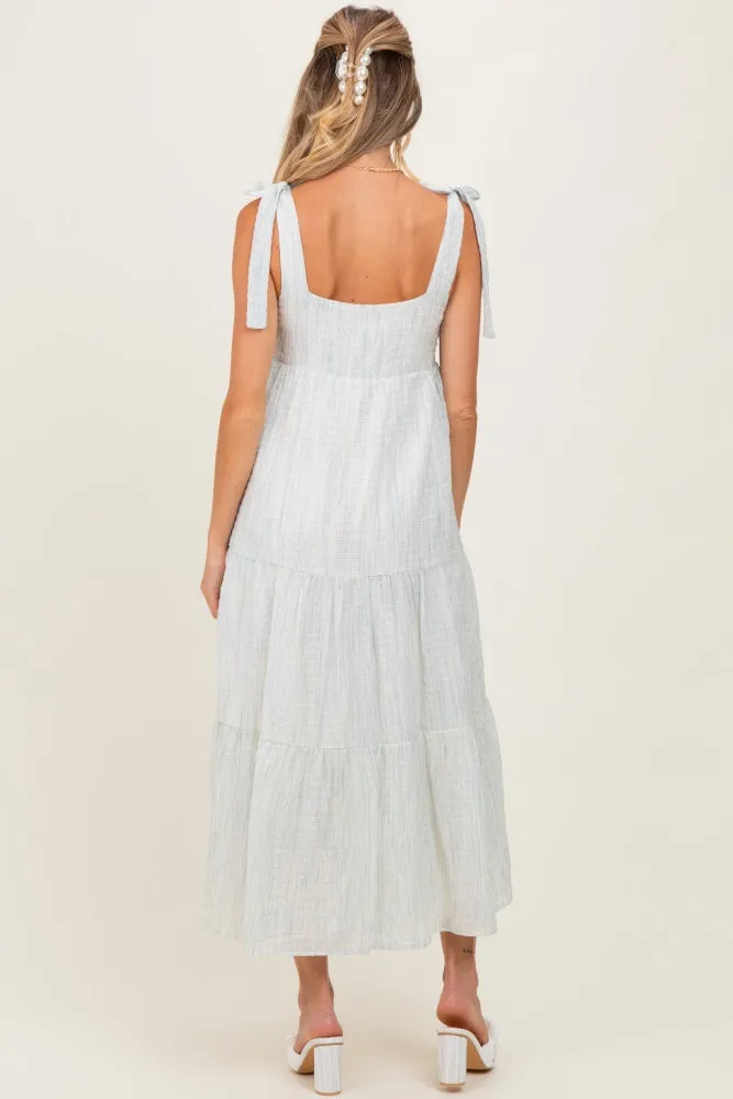 Light Blue V-Neck Shoulder Tie Maternity Midi Dress sold by Pinkblush product image thumbnail 3