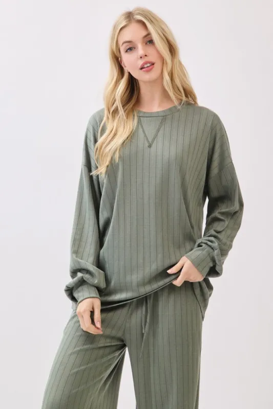 Olive Ribbed Knit Bubble Sleeve Pullover Top sold by Pinkblush