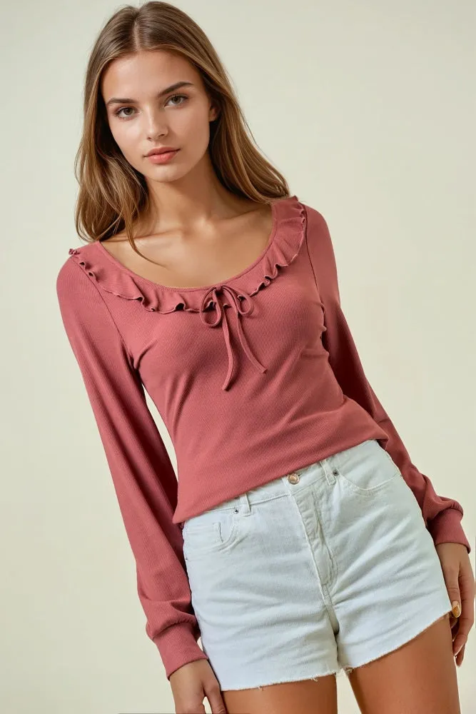 Mauve Ruffle Tie Detail Long Sleeve Maternity Top sold by Pinkblush product image thumbnail 5