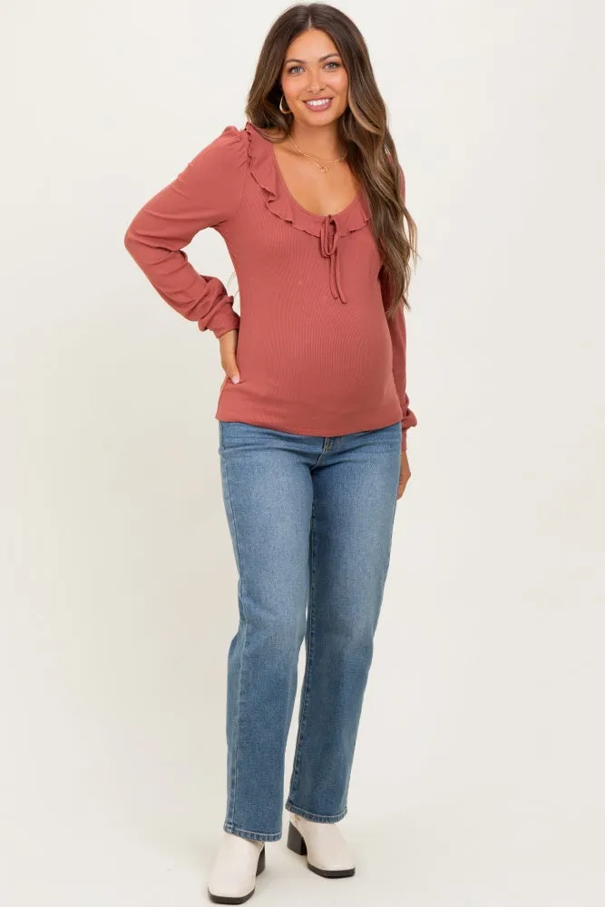 Mauve Ruffle Tie Detail Long Sleeve Maternity Top sold by Pinkblush product image thumbnail 2