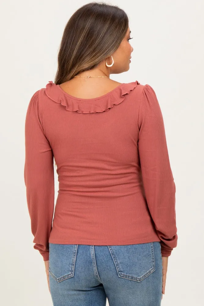 Mauve Ruffle Tie Detail Long Sleeve Maternity Top sold by Pinkblush product image thumbnail 4