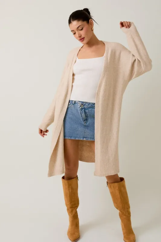 Cream Brushed Knit Open Long Cardigan sold by Pinkblush