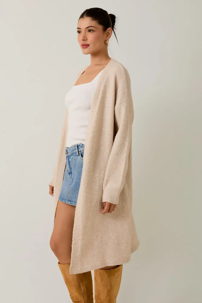 Cream Brushed Knit Open Long Cardigan sold by Pinkblush product image thumbnail 2
