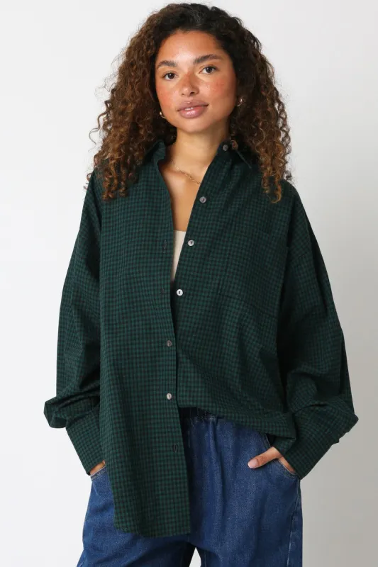 Forest Green Plaid Linen Blend Button Down Shirt sold by Pinkblush