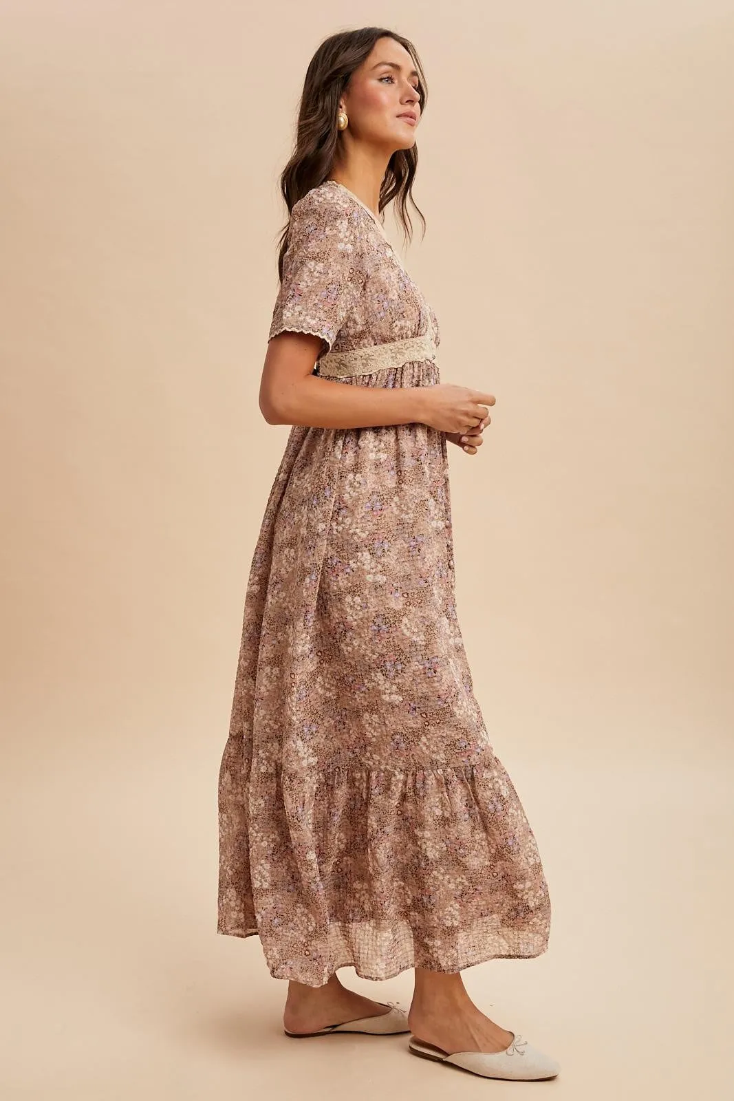 Mauve Floral Lace Detail Button Down Maxi Dress sold by Pinkblush product image thumbnail 4