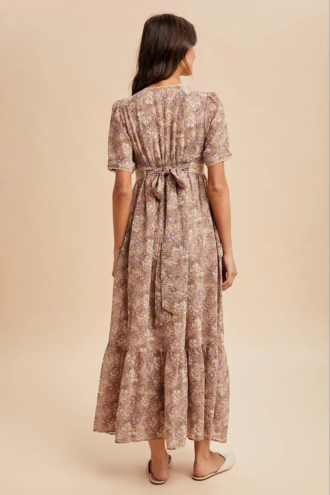 Mauve Floral Lace Detail Button Down Maxi Dress sold by Pinkblush product image thumbnail 5