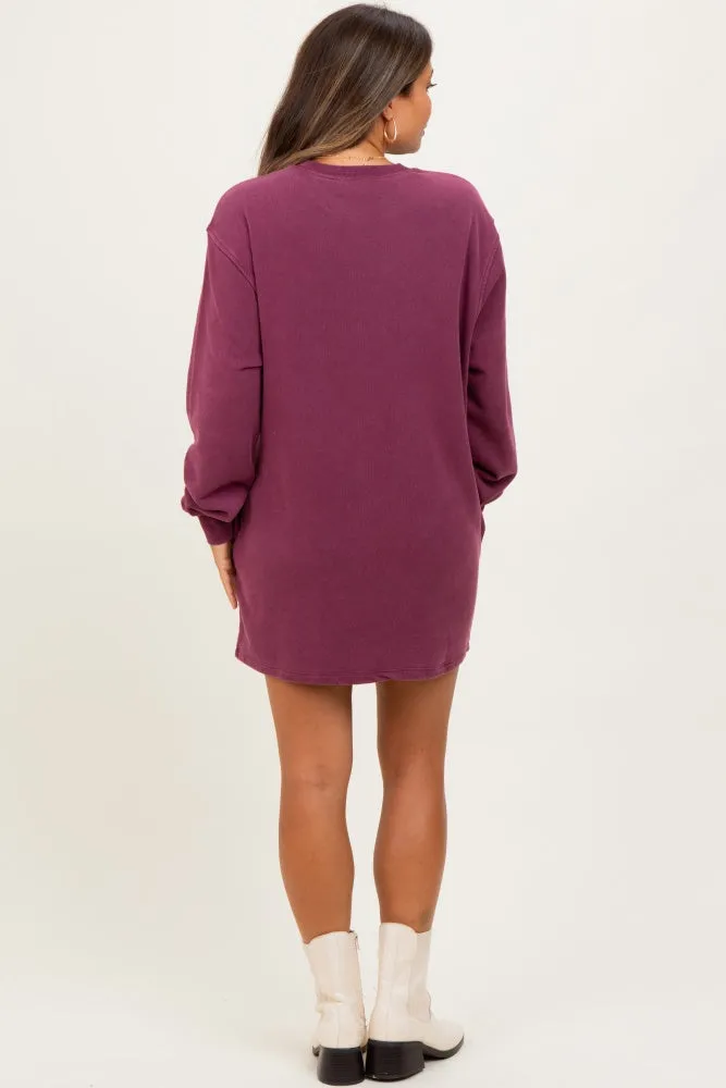 Burgundy Mineral Wash Oversized Maternity Sweatshirt Mini Dress sold by Pinkblush product image thumbnail 4